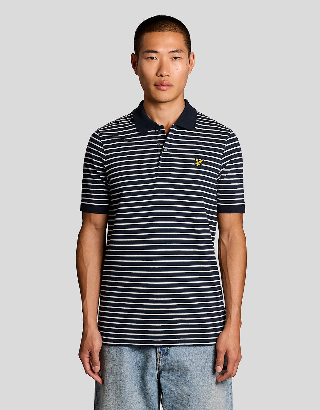 Lyle & Scott Pique Breton Mens Polo Shirt - W403 Dark Navy/White