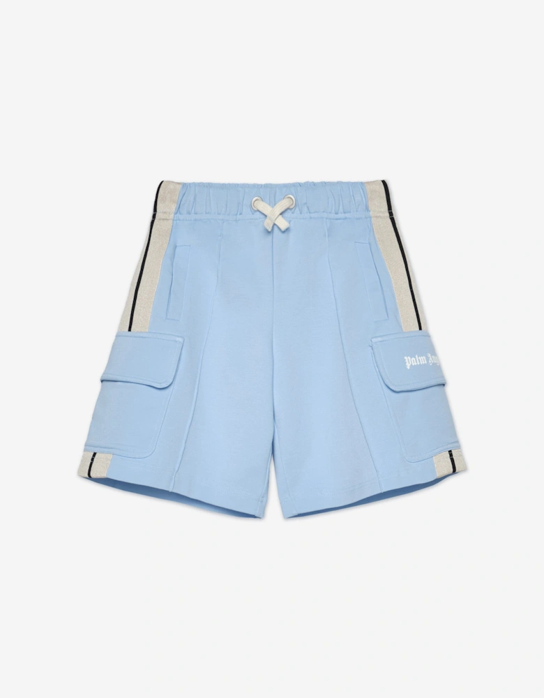 Palm Angels Boys Track Cargo Shorts in Blue