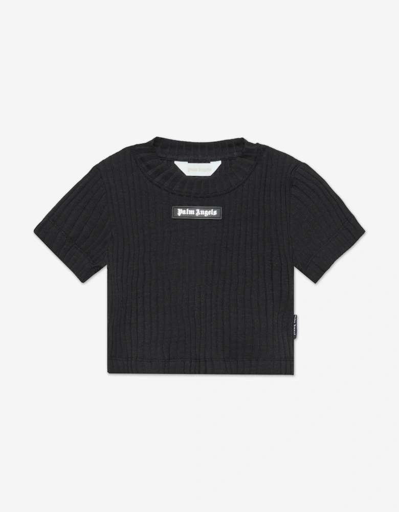 Palm Angels Girls Logo Ribbed T-Shirt in Black