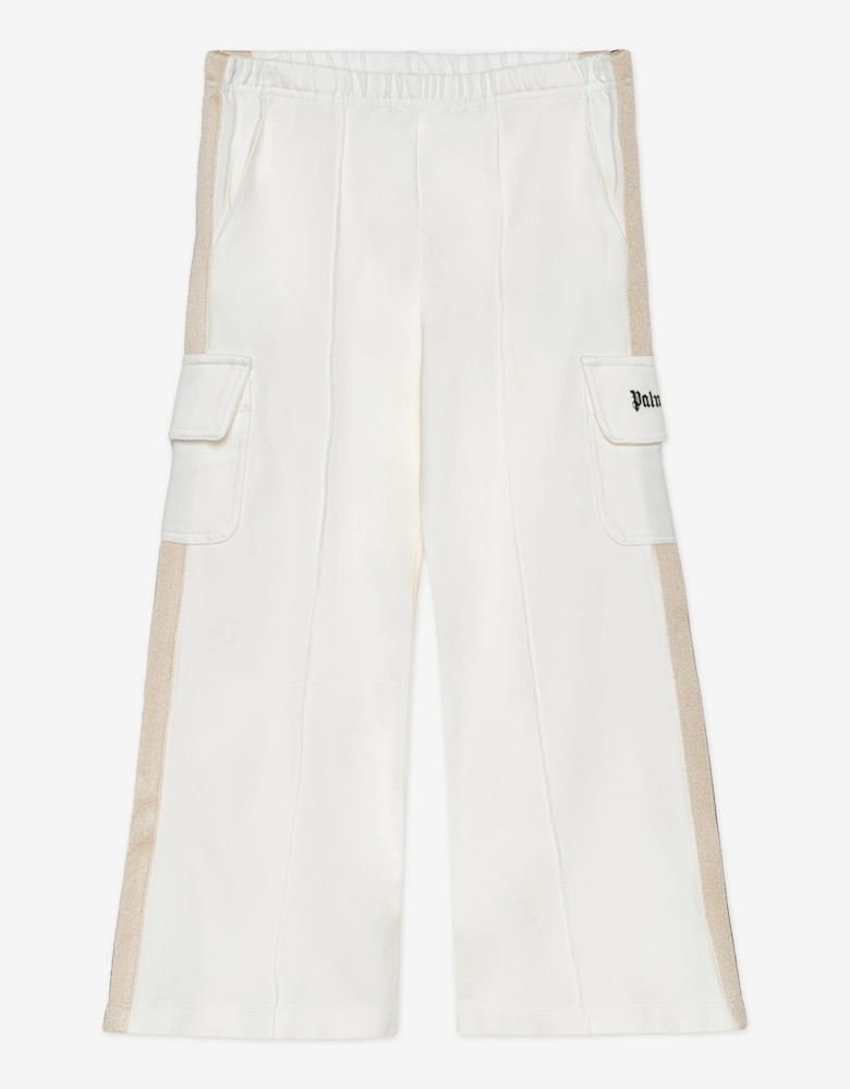 Palm Angels Girls Track Wide Leg Cargo Pants in Ivory