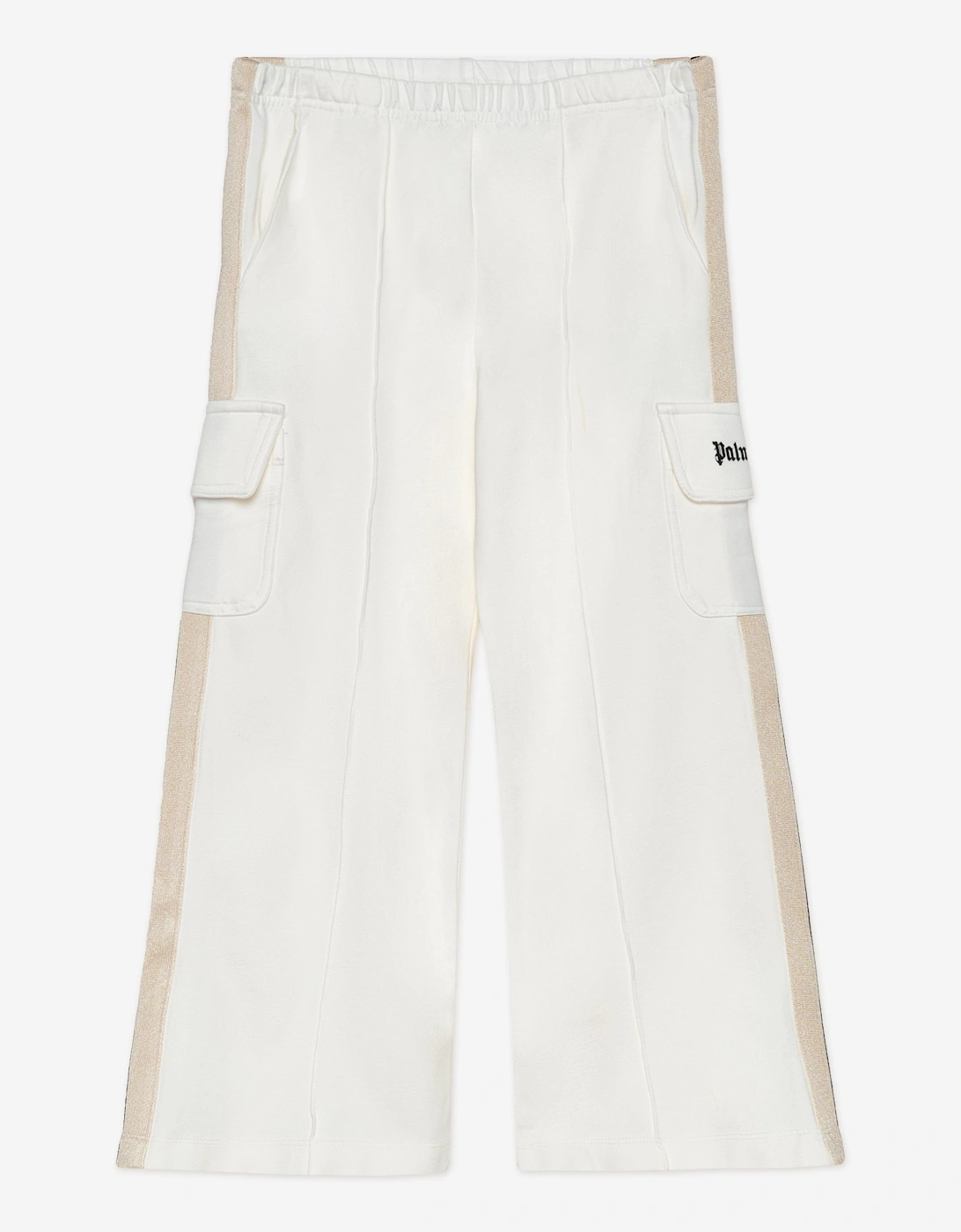 Palm Angels Girls Track Wide Leg Cargo Pants in Ivory