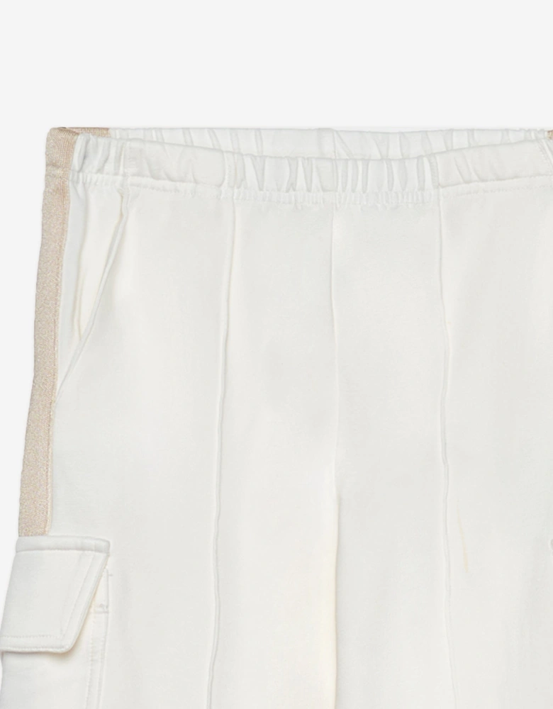 Palm Angels Girls Track Wide Leg Cargo Pants in Ivory