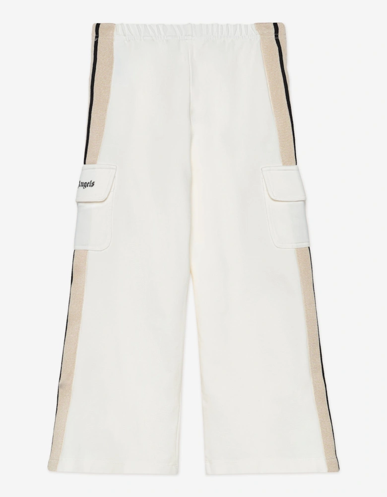 Palm Angels Girls Track Wide Leg Cargo Pants in Ivory