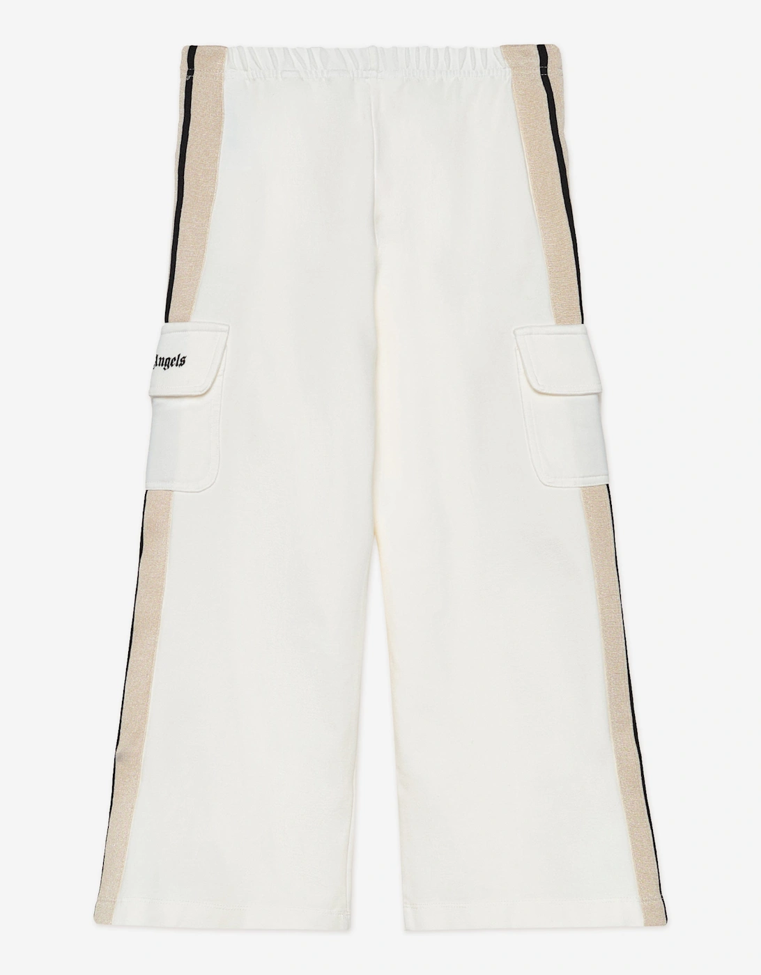 Palm Angels Girls Track Wide Leg Cargo Pants in Ivory