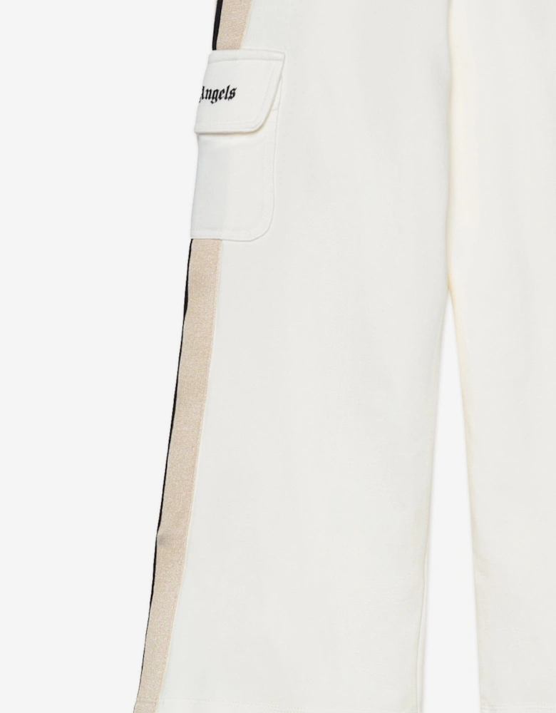Palm Angels Girls Track Wide Leg Cargo Pants in Ivory