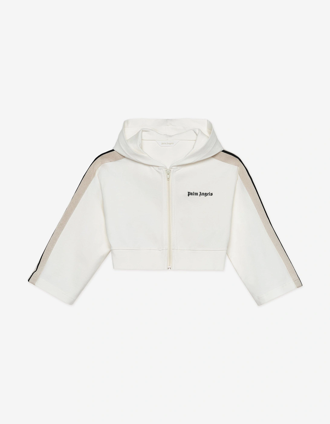 Palm Angels Girls Cream 'S Track Cropped Zip Hoodie In Ivory  8 Years Size 8 Yrs Kids