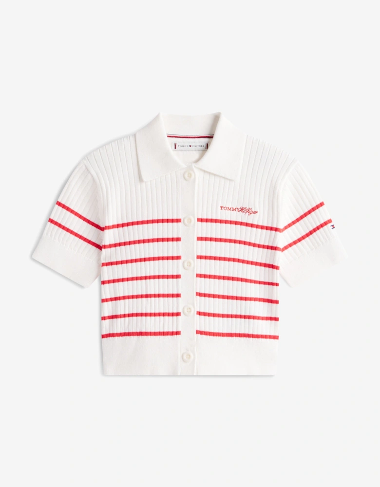 Tommy Hilfiger Girls Ribbed Polo Sweater Top in White
