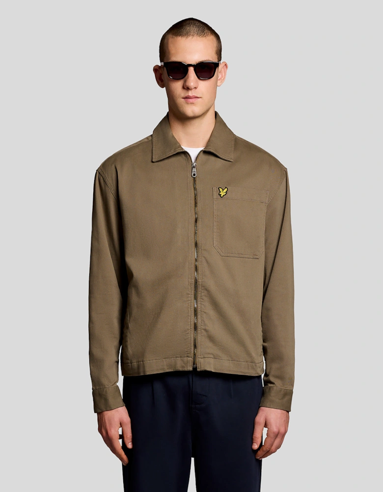 Lyle & Scott Enzyme Wash Mens Zip Overshirt - X569 Khaki Ash