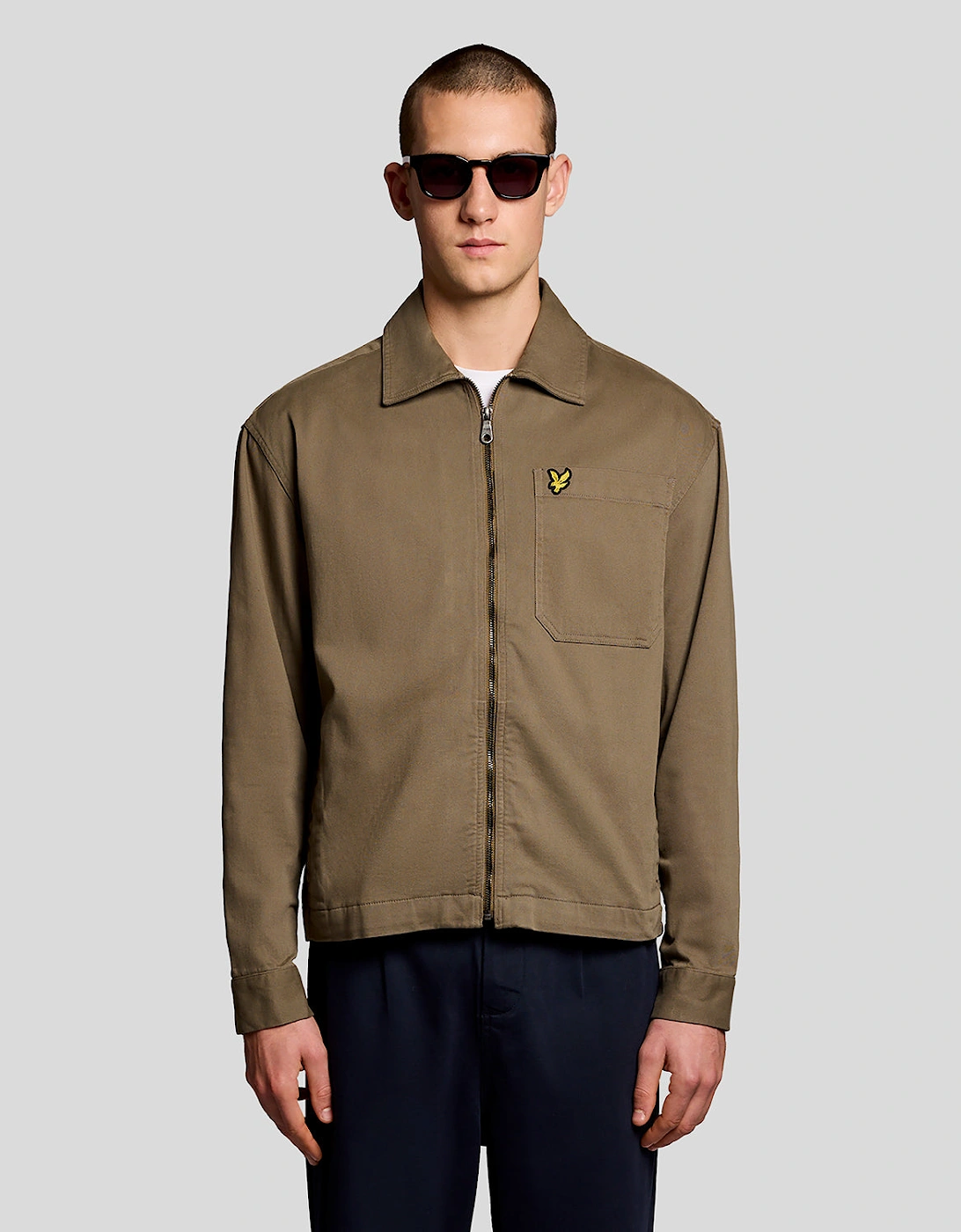 Lyle & Scott Enzyme Wash Mens Zip Overshirt - X569 Khaki Ash, 7 of 6