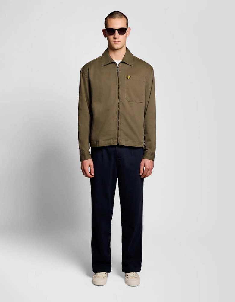 Lyle & Scott Enzyme Wash Mens Zip Overshirt - X569 Khaki Ash