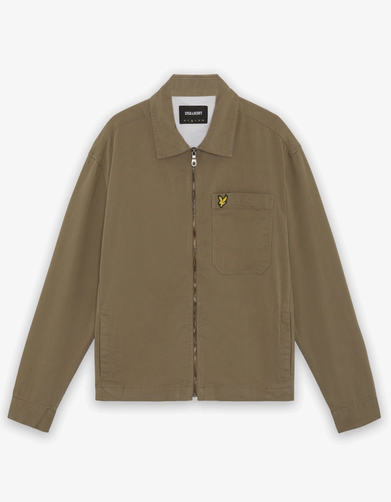 Lyle & Scott Enzyme Wash Mens Zip Overshirt - X569 Khaki Ash
