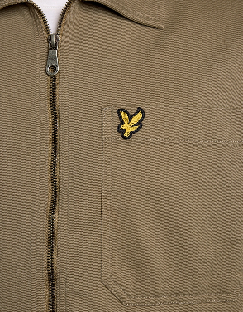 Lyle & Scott Enzyme Wash Mens Zip Overshirt - X569 Khaki Ash