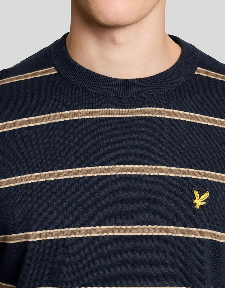 Lyle & Scott Cotton Striped Mens Crew Neck Jumper - Z271 Dark Navy