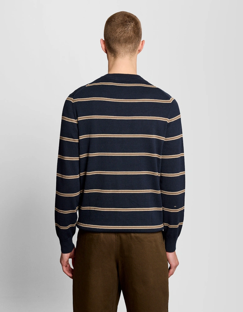 Lyle & Scott Cotton Striped Mens Crew Neck Jumper - Z271 Dark Navy