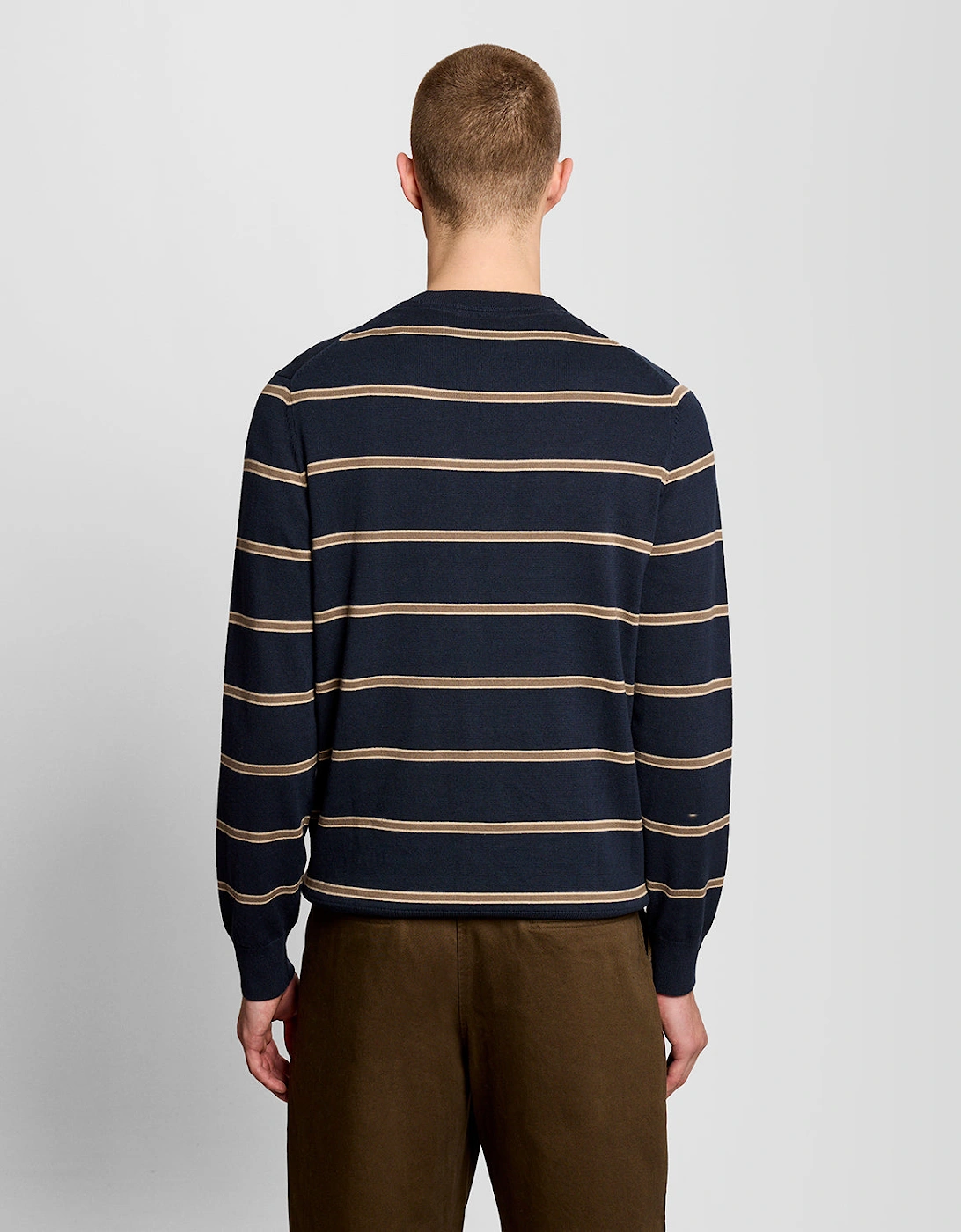 Lyle & Scott Cotton Striped Mens Crew Neck Jumper - Z271 Dark Navy