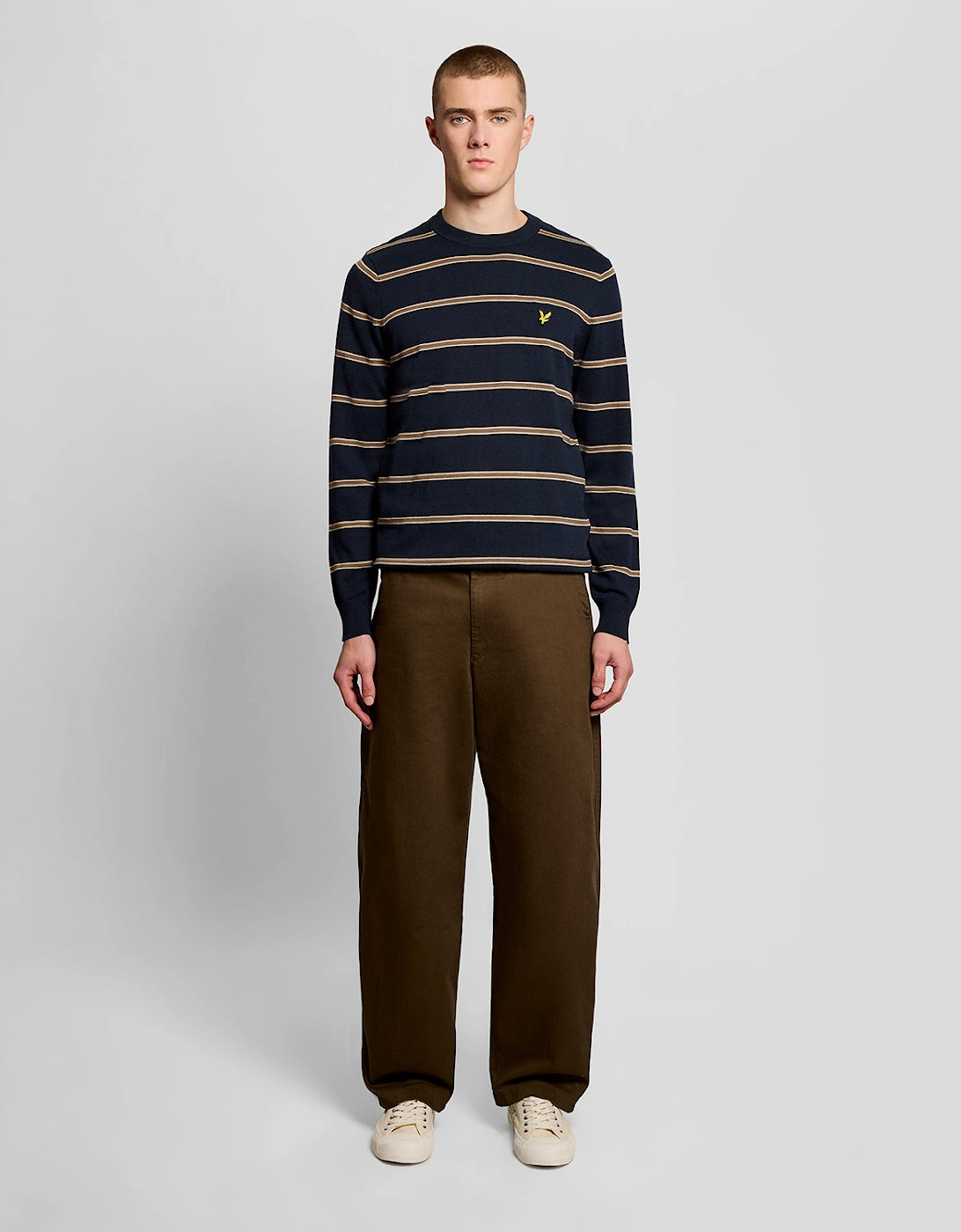 Lyle & Scott Cotton Striped Mens Crew Neck Jumper - Z271 Dark Navy