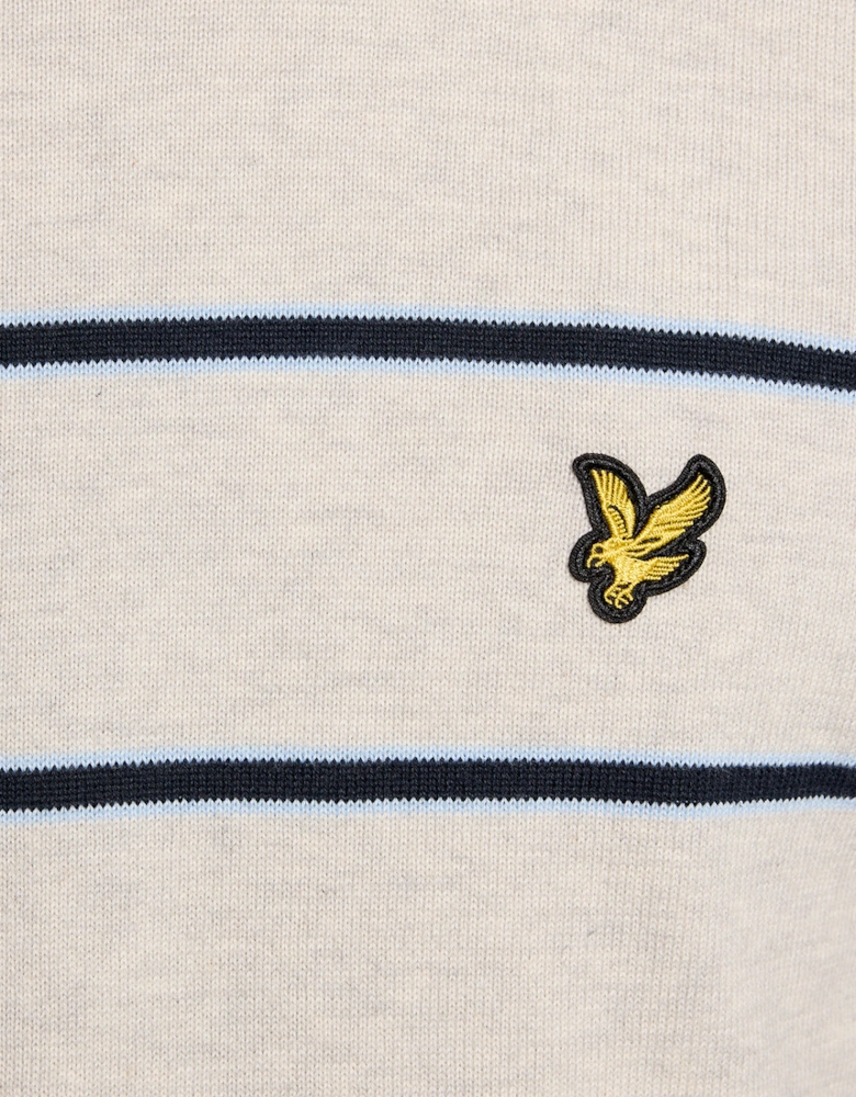 Lyle & Scott Cotton Striped Mens Crew Neck Jumper - D24 Light Grey Marl