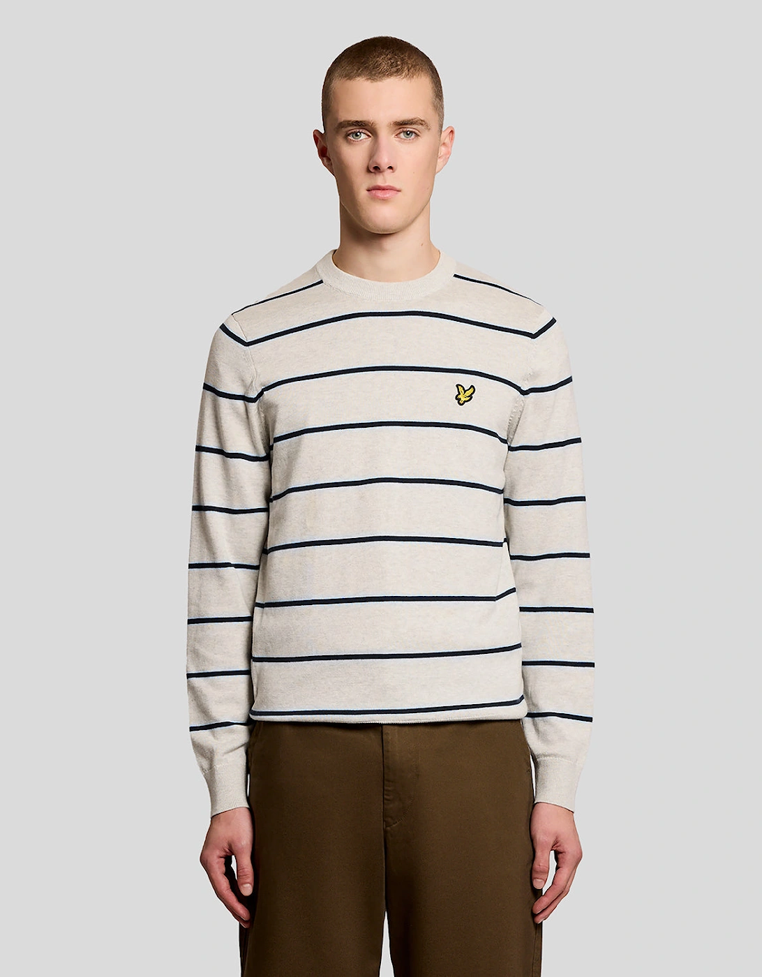 Lyle & Scott Cotton Striped Mens Crew Neck Jumper - D24 Light Grey Marl, 6 of 5