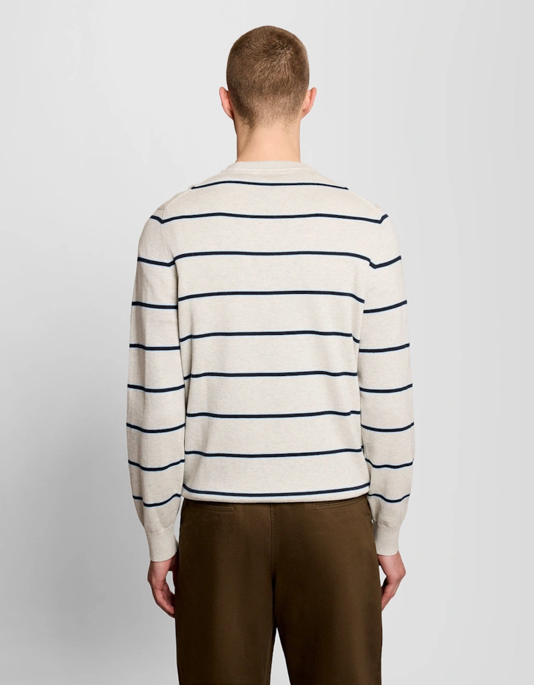 Lyle & Scott Cotton Striped Mens Crew Neck Jumper - D24 Light Grey Marl