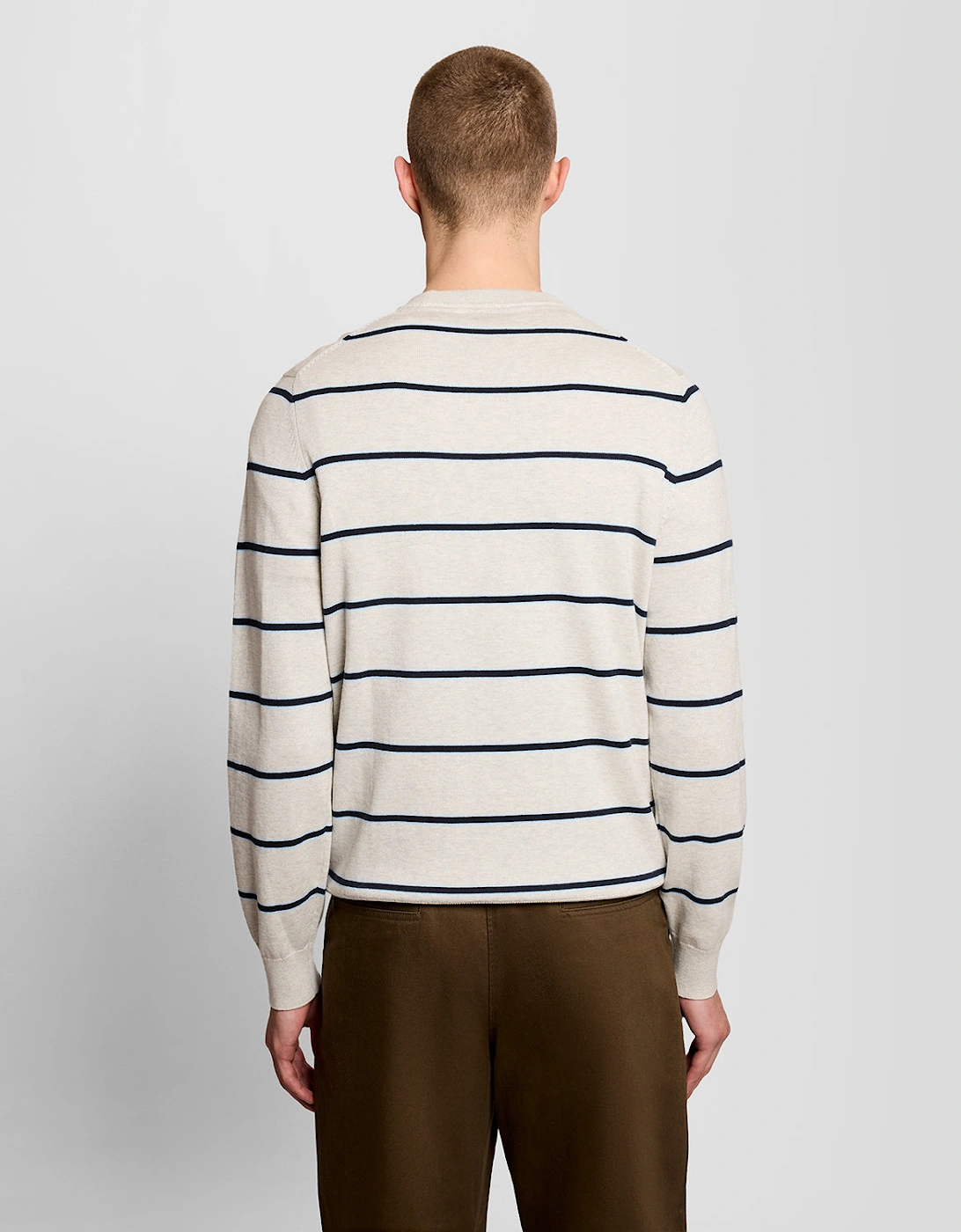 Lyle & Scott Cotton Striped Mens Crew Neck Jumper - D24 Light Grey Marl