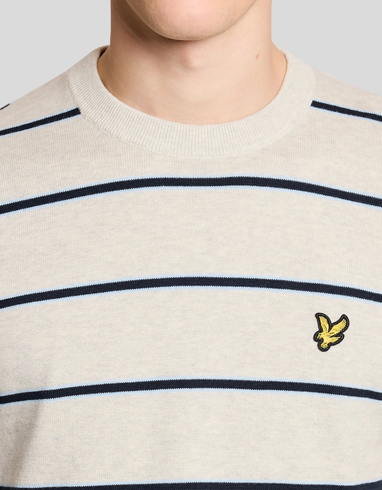 Lyle & Scott Cotton Striped Mens Crew Neck Jumper - D24 Light Grey Marl