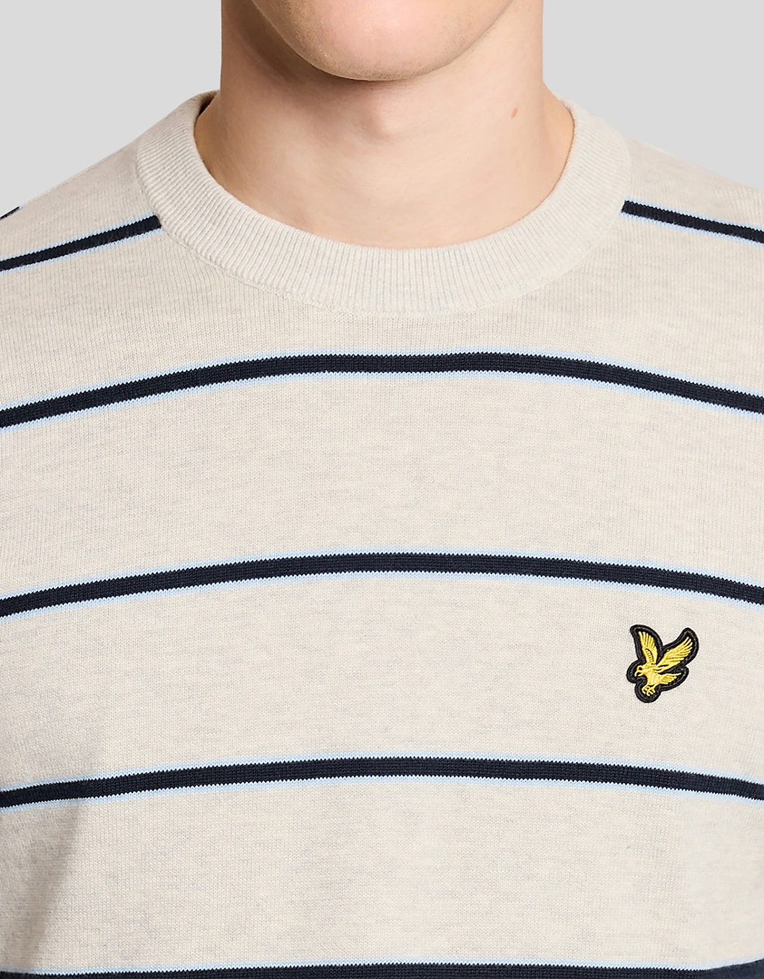 Lyle & Scott Cotton Striped Mens Crew Neck Jumper - D24 Light Grey Marl