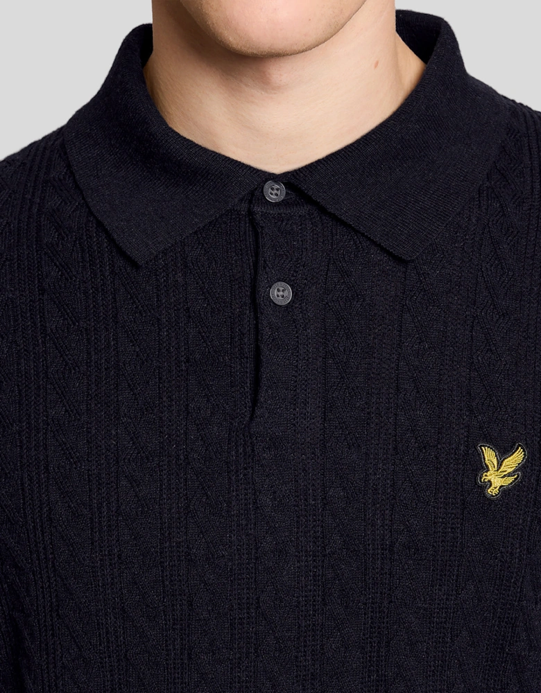 Lyle & Scott Linen Blend Short Sleeve Mens Knitted Polo - Z56 Dark Navy Marl