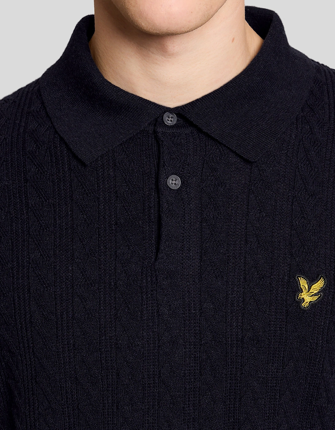 Lyle & Scott Linen Blend Short Sleeve Mens Knitted Polo - Z56 Dark Navy Marl