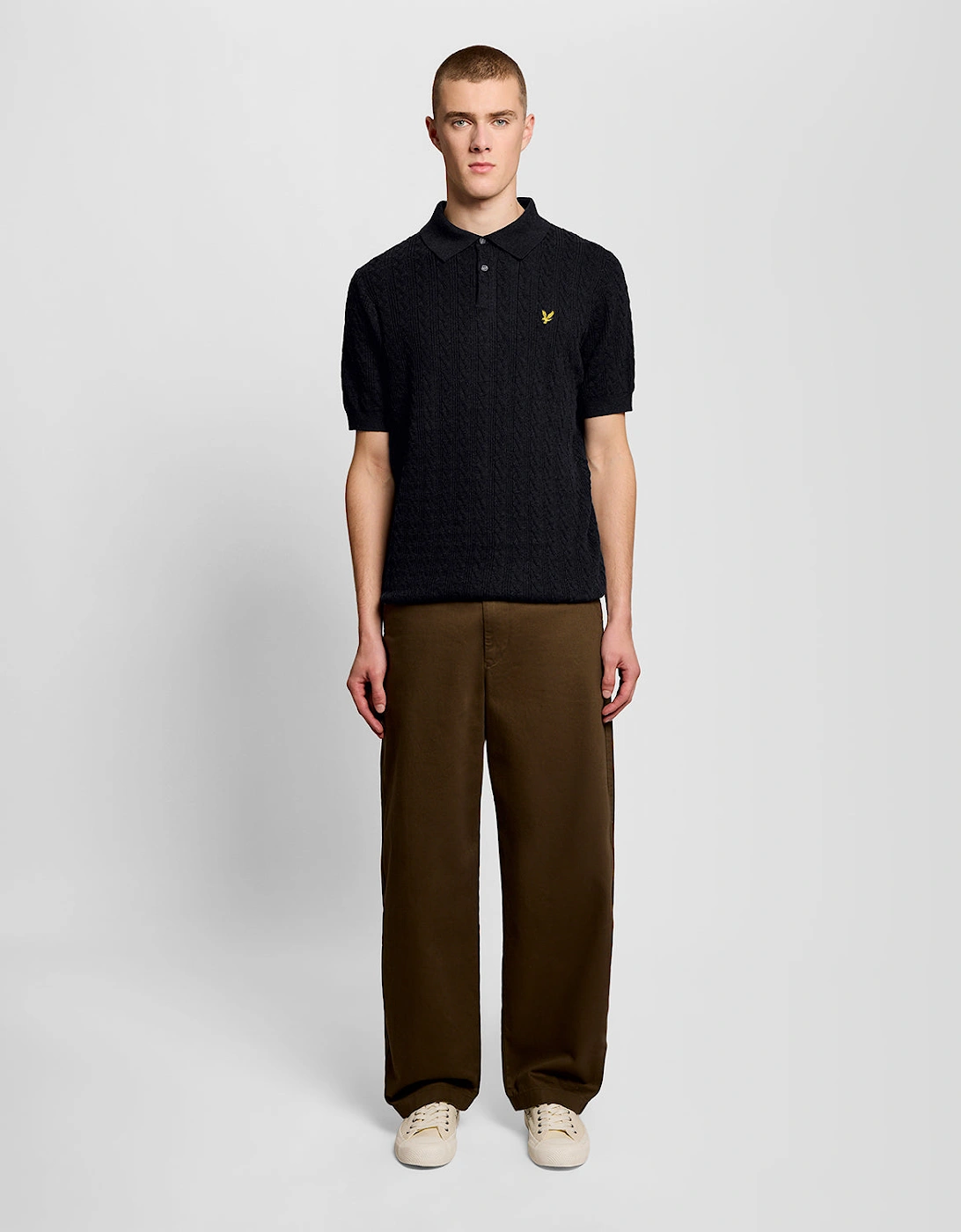 Lyle & Scott Linen Blend Short Sleeve Mens Knitted Polo - Z56 Dark Navy Marl