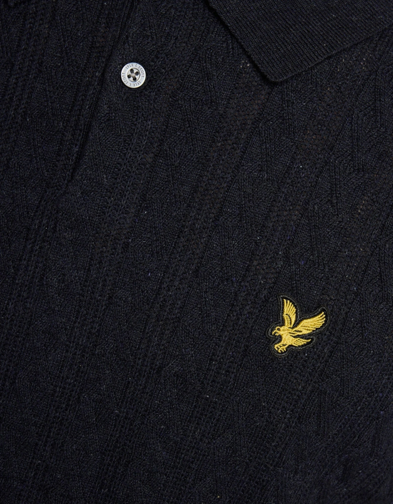 Lyle & Scott Linen Blend Short Sleeve Mens Knitted Polo - Z56 Dark Navy Marl