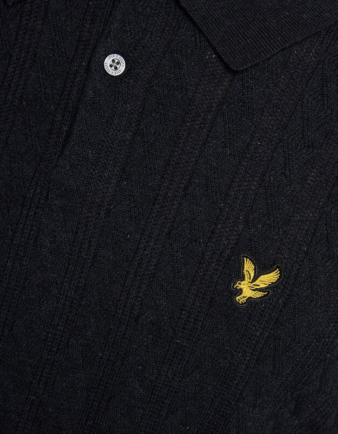 Lyle & Scott Linen Blend Short Sleeve Mens Knitted Polo - Z56 Dark Navy Marl