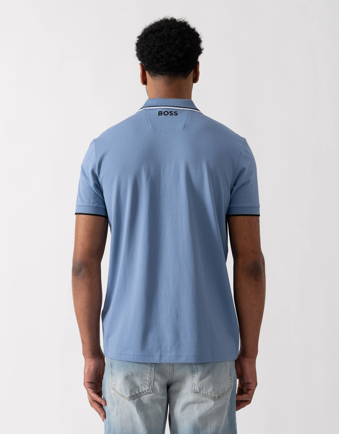 BOSS Green Paddy Pro Mens Cotton Blend Polo Shirt With Contrast Logos - Light/Pastel Blue 459