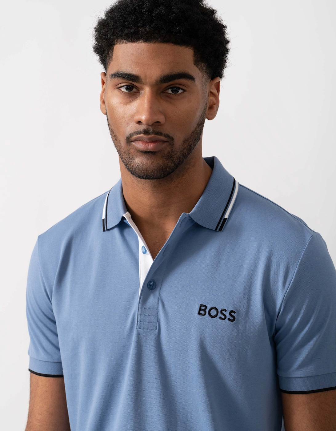 BOSS Green Paddy Pro Mens Cotton Blend Polo Shirt With Contrast Logos - Light/Pastel Blue 459