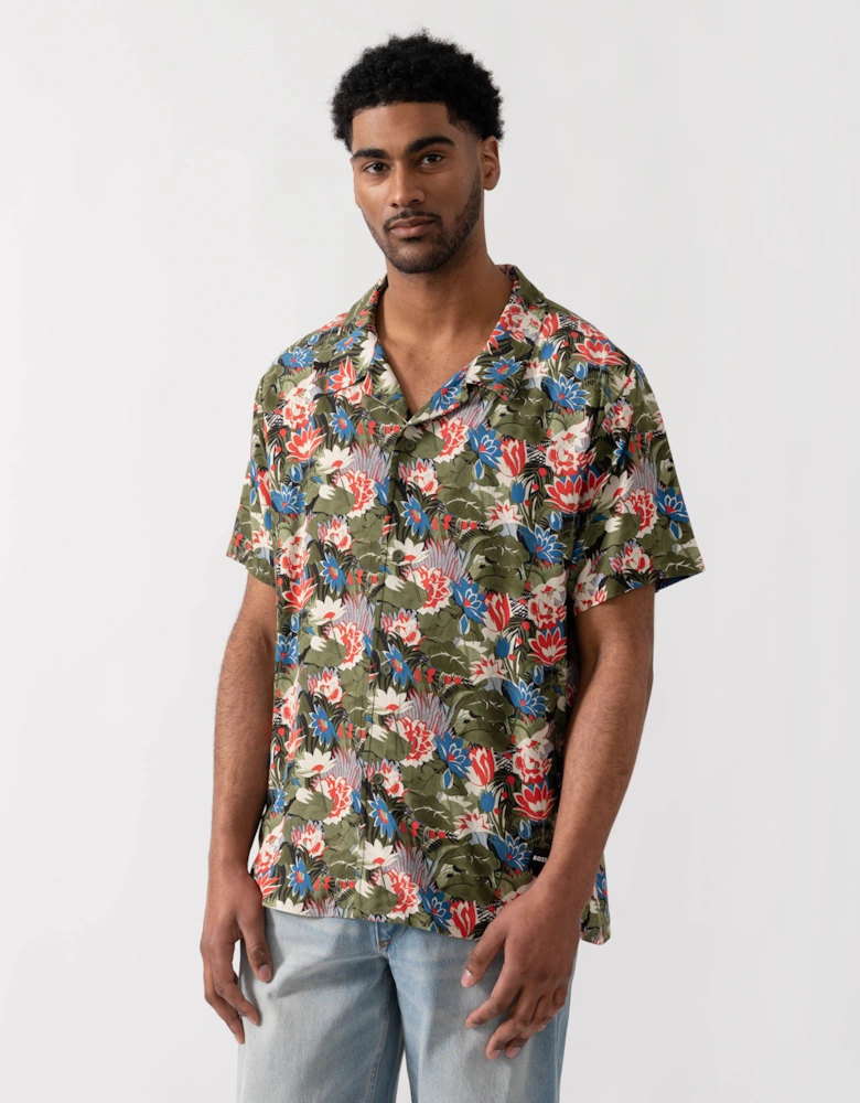 BOSS Orange Mens Short Sleeve Floral Print Beach Shirt - Open Green 351