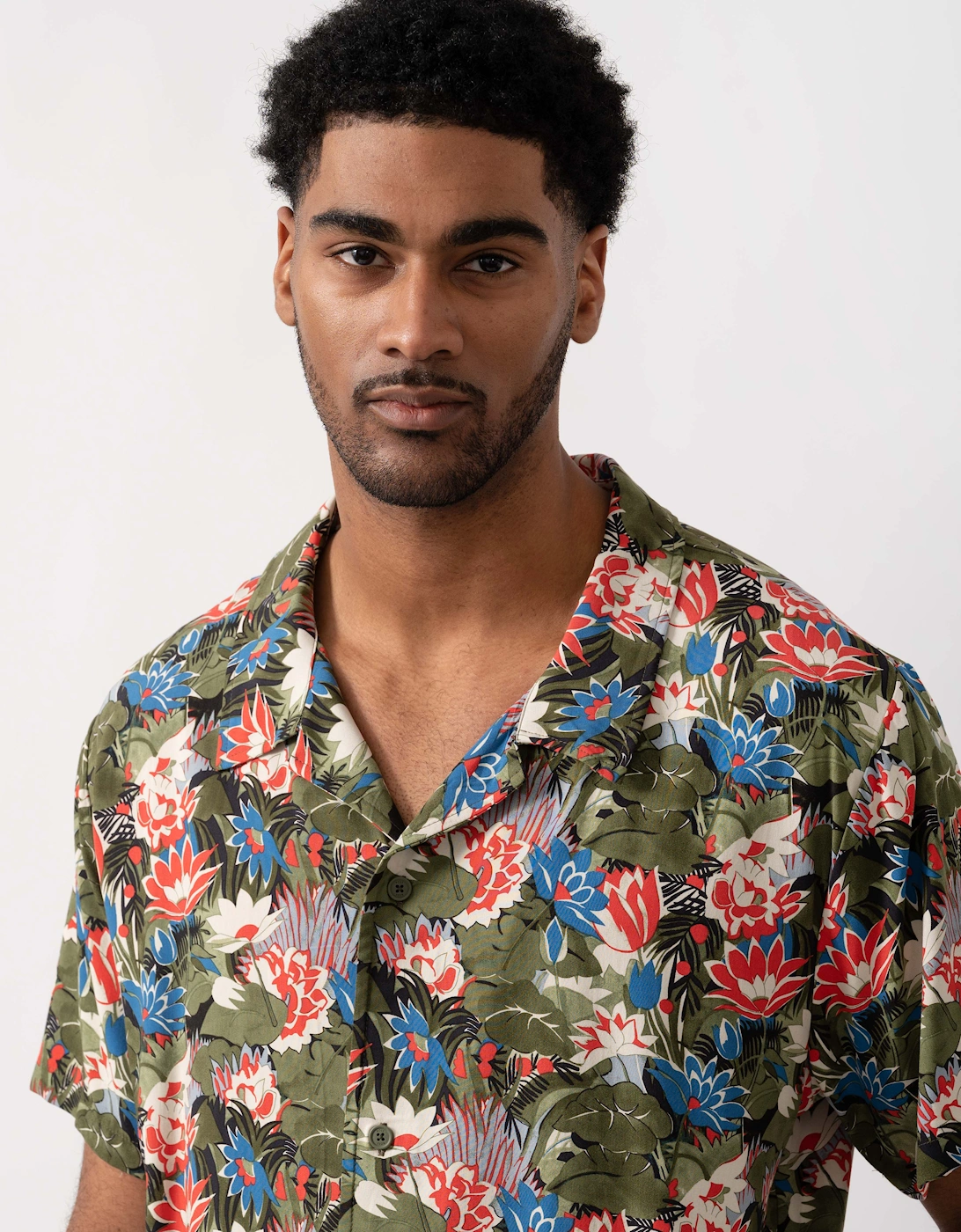 BOSS Orange Mens Short Sleeve Floral Print Beach Shirt - Open Green 351