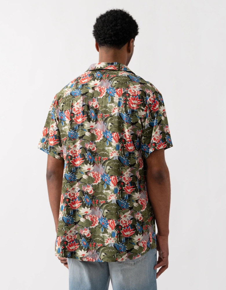 BOSS Orange Mens Short Sleeve Floral Print Beach Shirt - Open Green 351