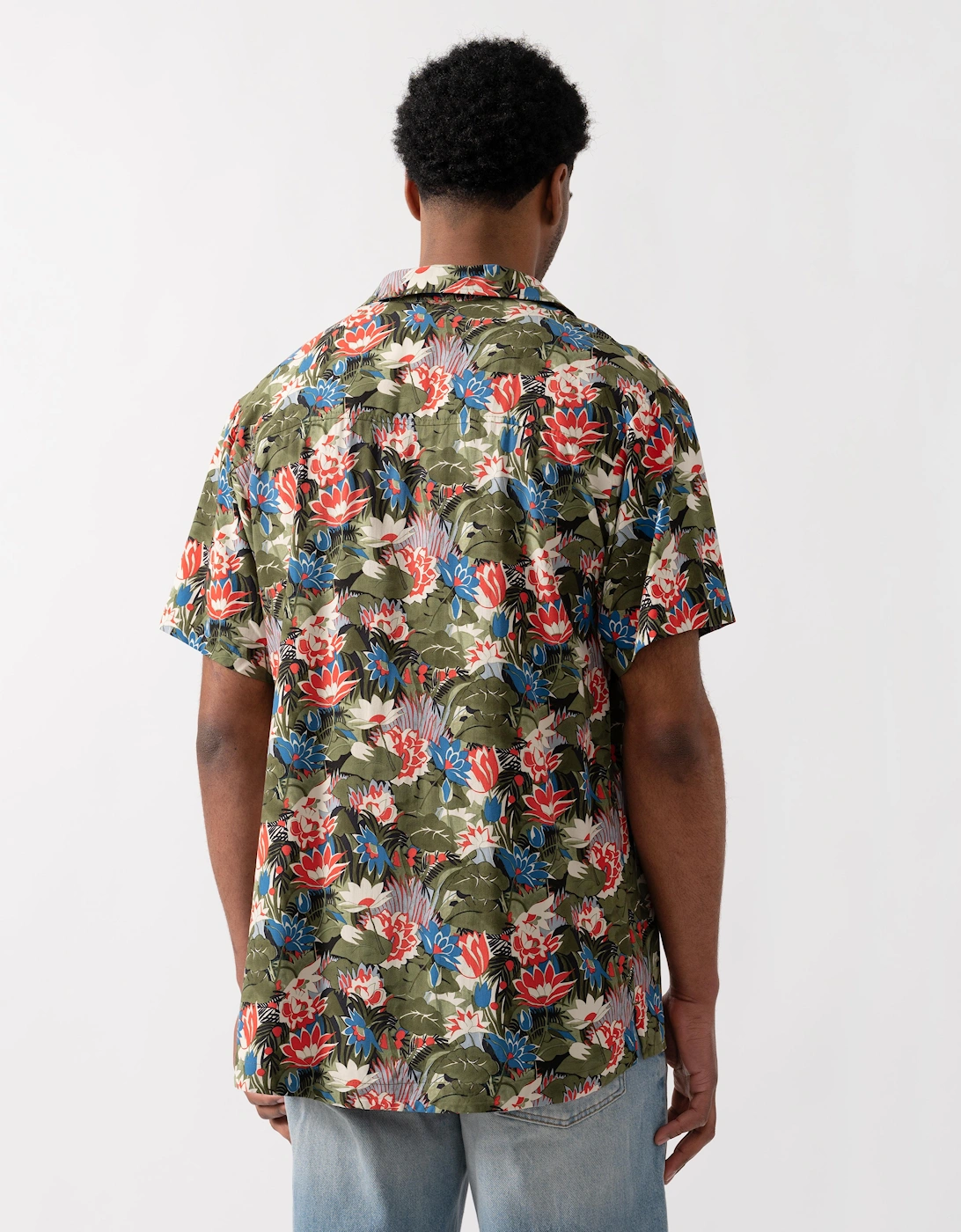 BOSS Orange Mens Short Sleeve Floral Print Beach Shirt - Open Green 351
