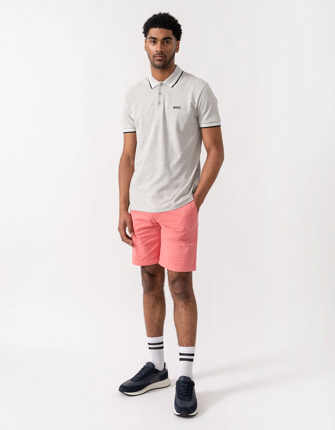 BOSS Green Paddy Mens Cotton-Piqué Polo Shirt with Contrast Logo - Silver 046