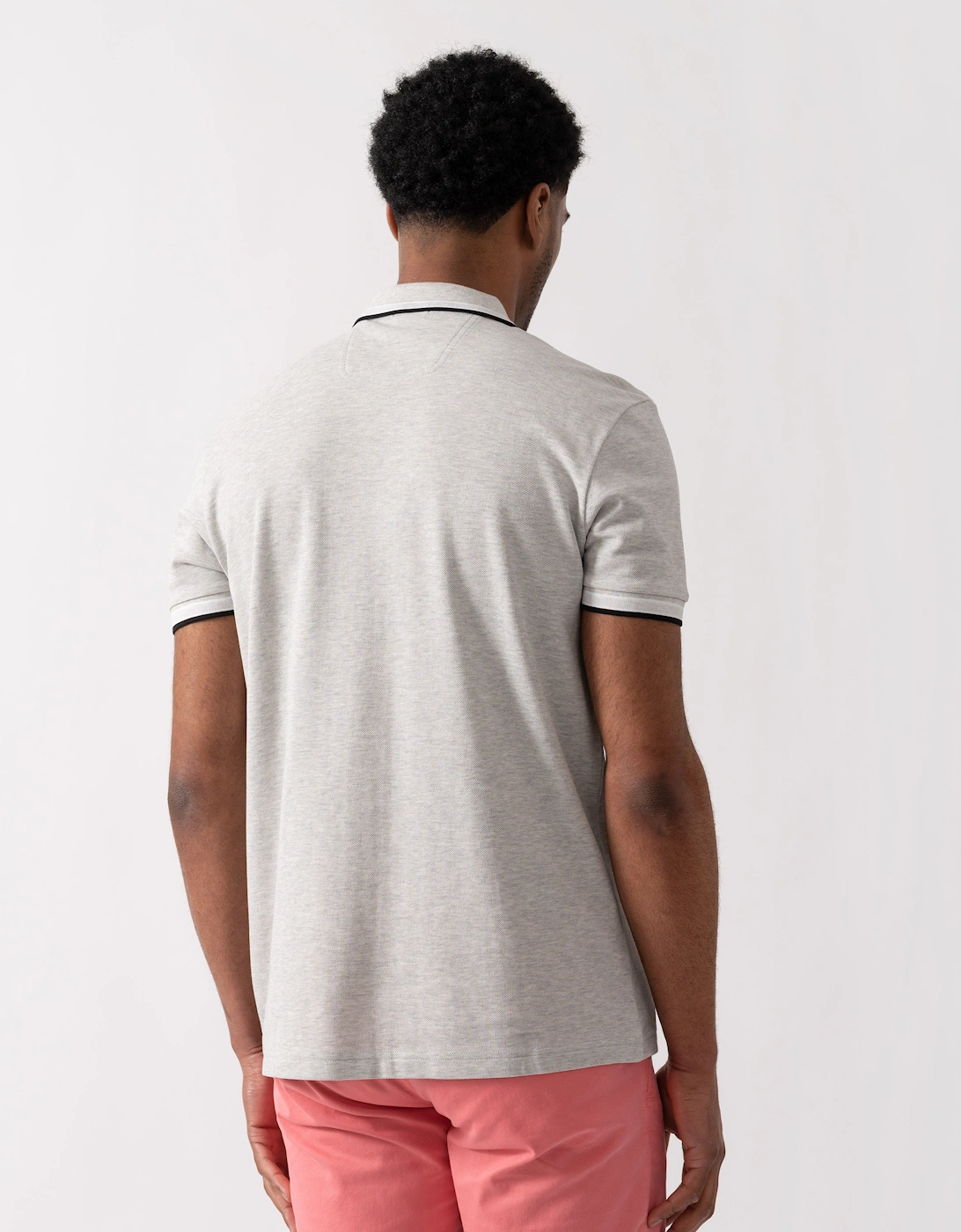 BOSS Green Paddy Mens Cotton-Piqué Polo Shirt with Contrast Logo - Silver 046