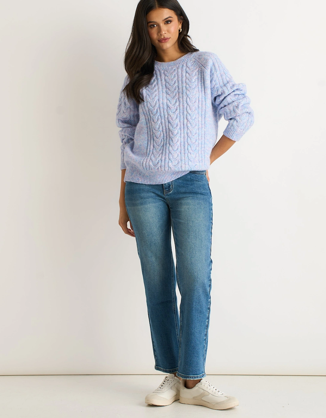 Blue Pastel Cable Knit Crew Neck Jumper