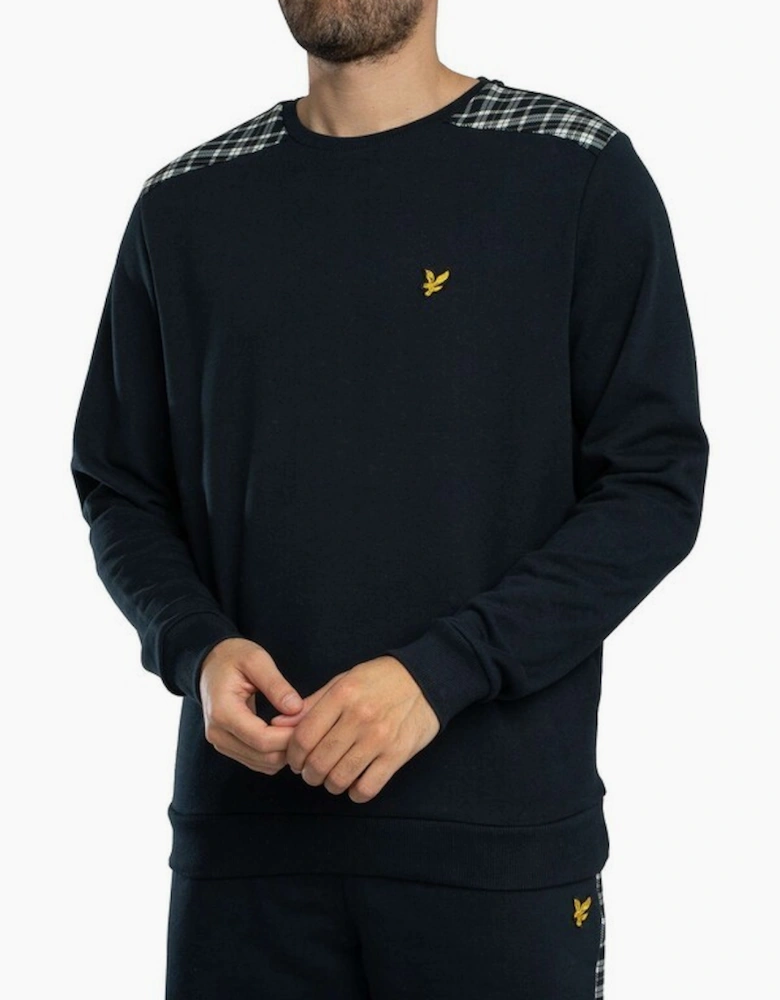 Lyle & Scott Check Panelled Crewneck Sweatshirt - Dark Navy