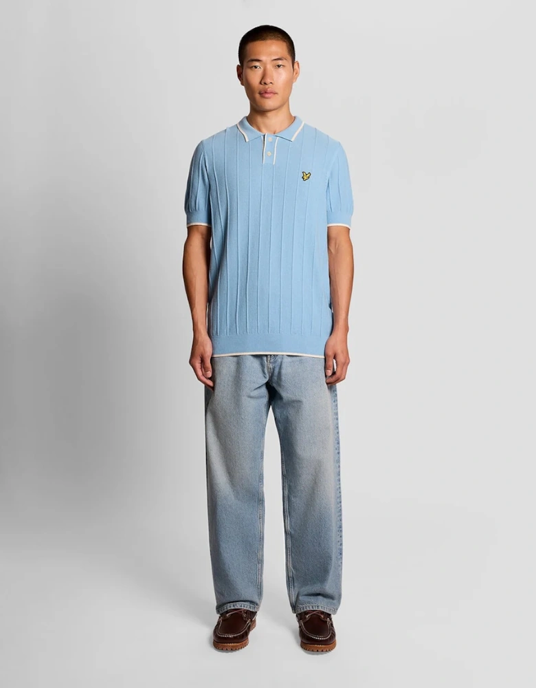 Lyle & Scott Tipped Pique Knitted Polo Shirt - Chalk Blue
