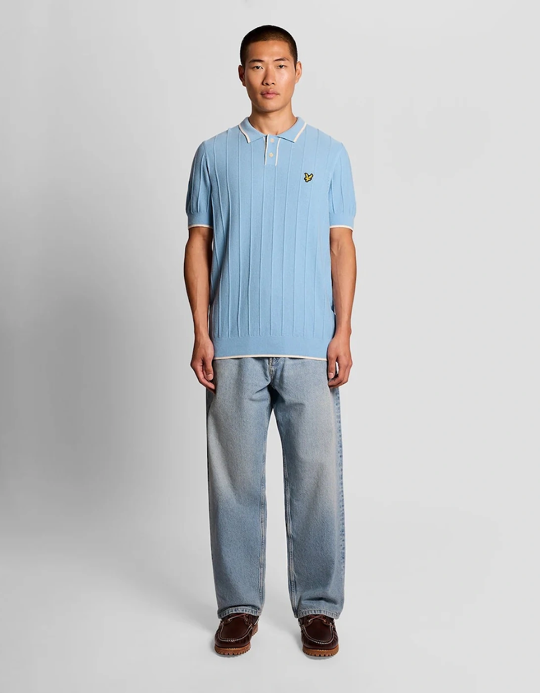 Lyle & Scott Tipped Pique Knitted Polo Shirt - Chalk Blue