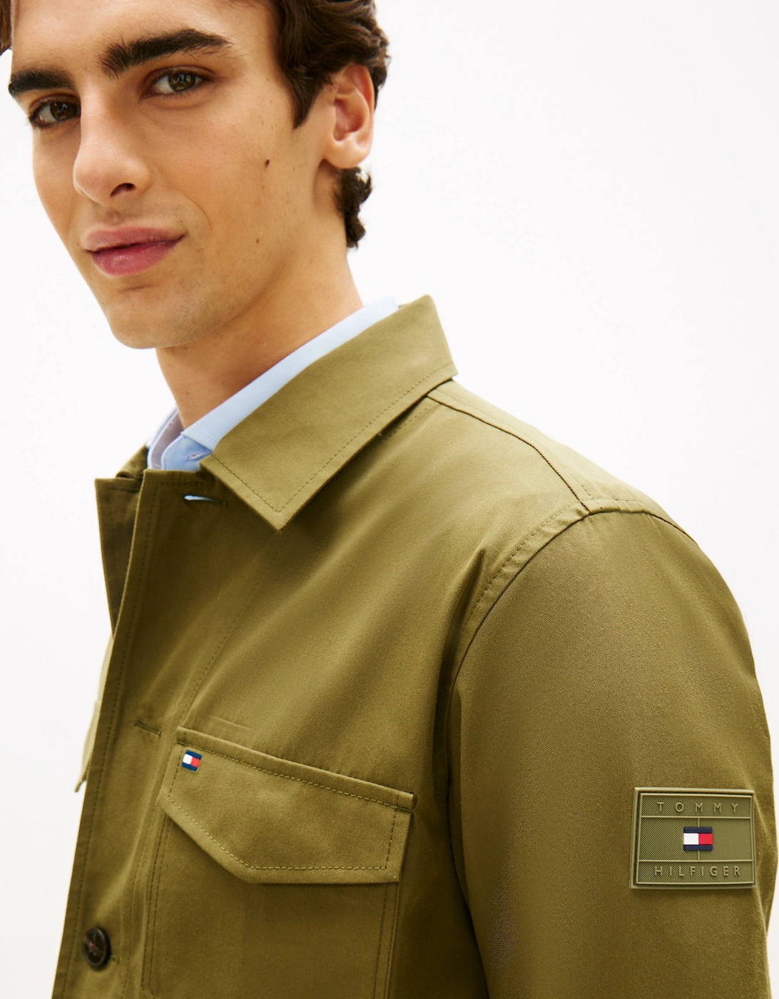 Tommy Hilfiger Cotton Nylon Mens Shirt Jacket - Dark Artichoke