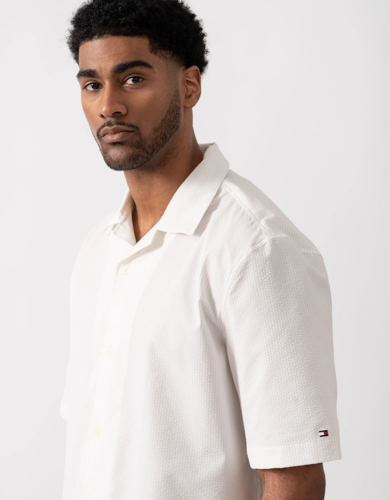 Tommy Hilfiger Performance Seersucker Mens Short Sleeve Shirt - Ivory Petal/Ecru Stripe