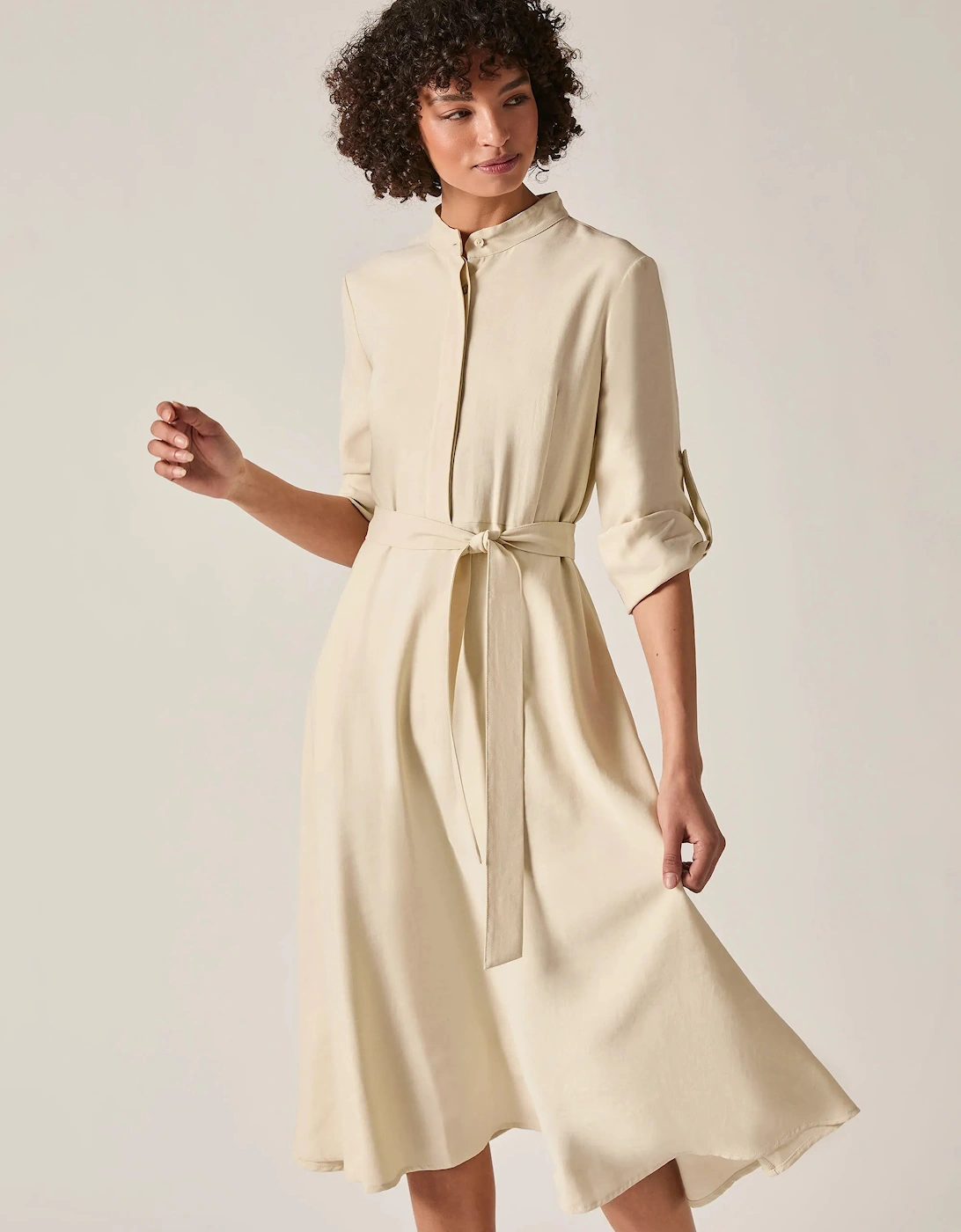 Cream Tie-Waist Midi Dress