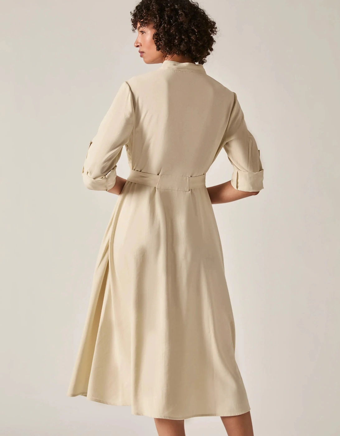 Cream Tie-Waist Midi Dress