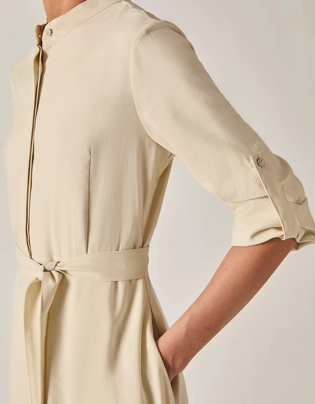Cream Tie-Waist Midi Dress