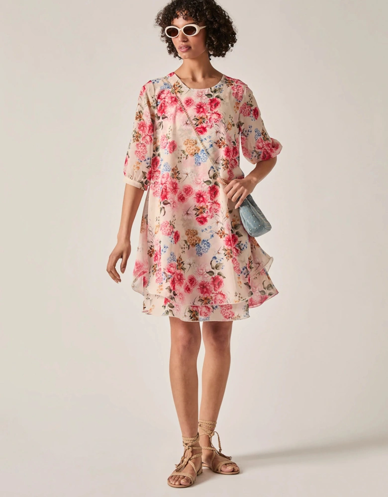 Flower Print Wave Hem Dress