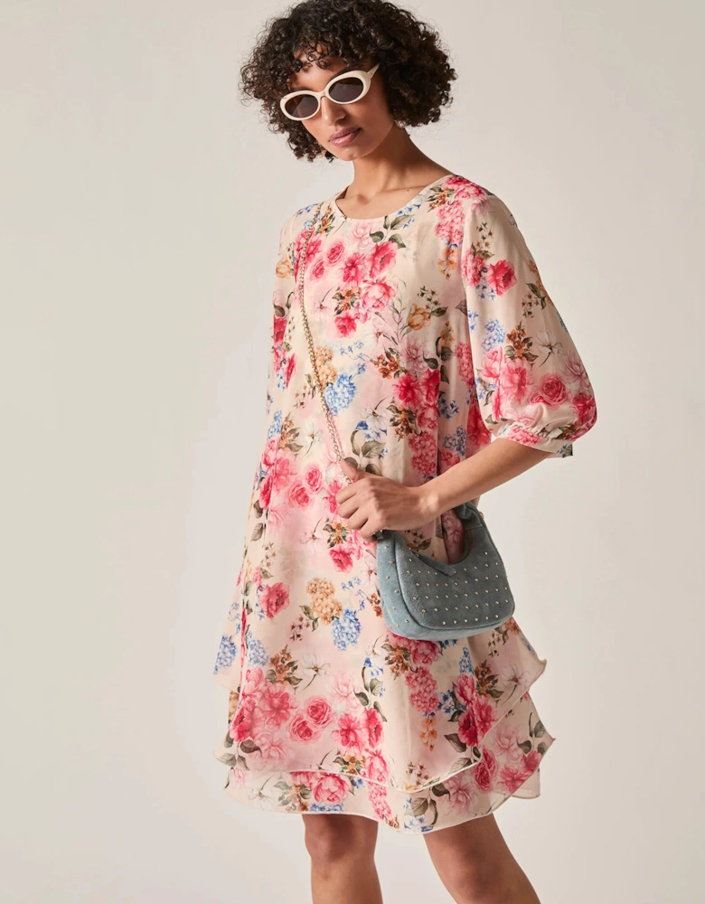 Flower Print Wave Hem Dress